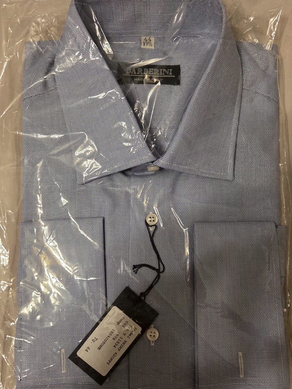 Barberini Men's Non Iron Blue Cotton Dress Shirt 17.5 44 NWT